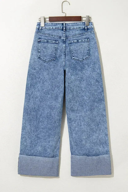 Ashleigh Blue Mineral Wash Distressed Wide Leg Jeans