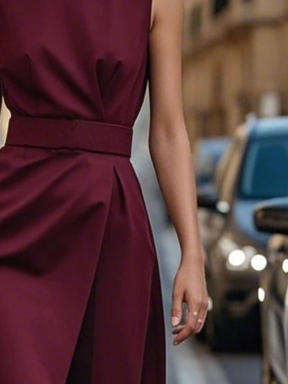 Round Neck Sleeveless Midi Sheath Dress