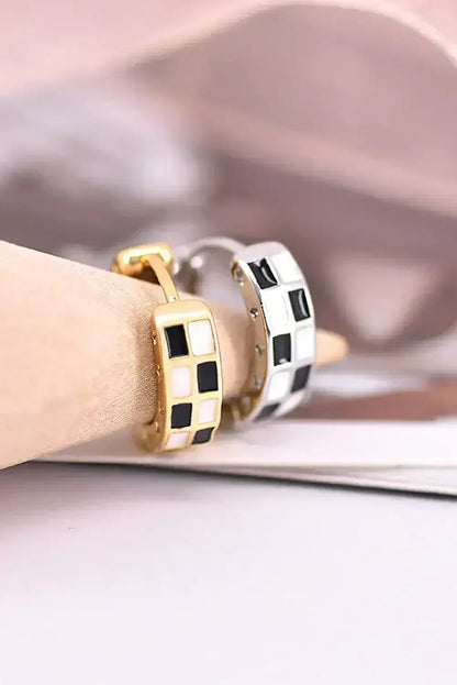 Gold Checkerboard Hoop Earrings | Plaid Design Copper Hoops - Femstylo