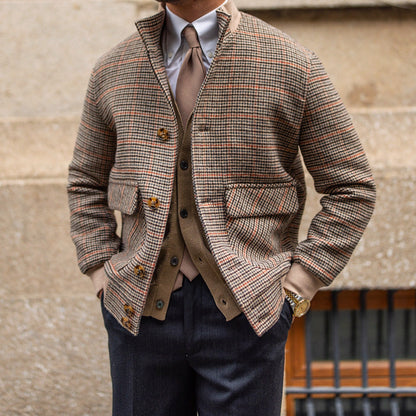 Bomber Jacket Tweed Fleece Cropped Slim-fit Jacket With Stand-up Collar