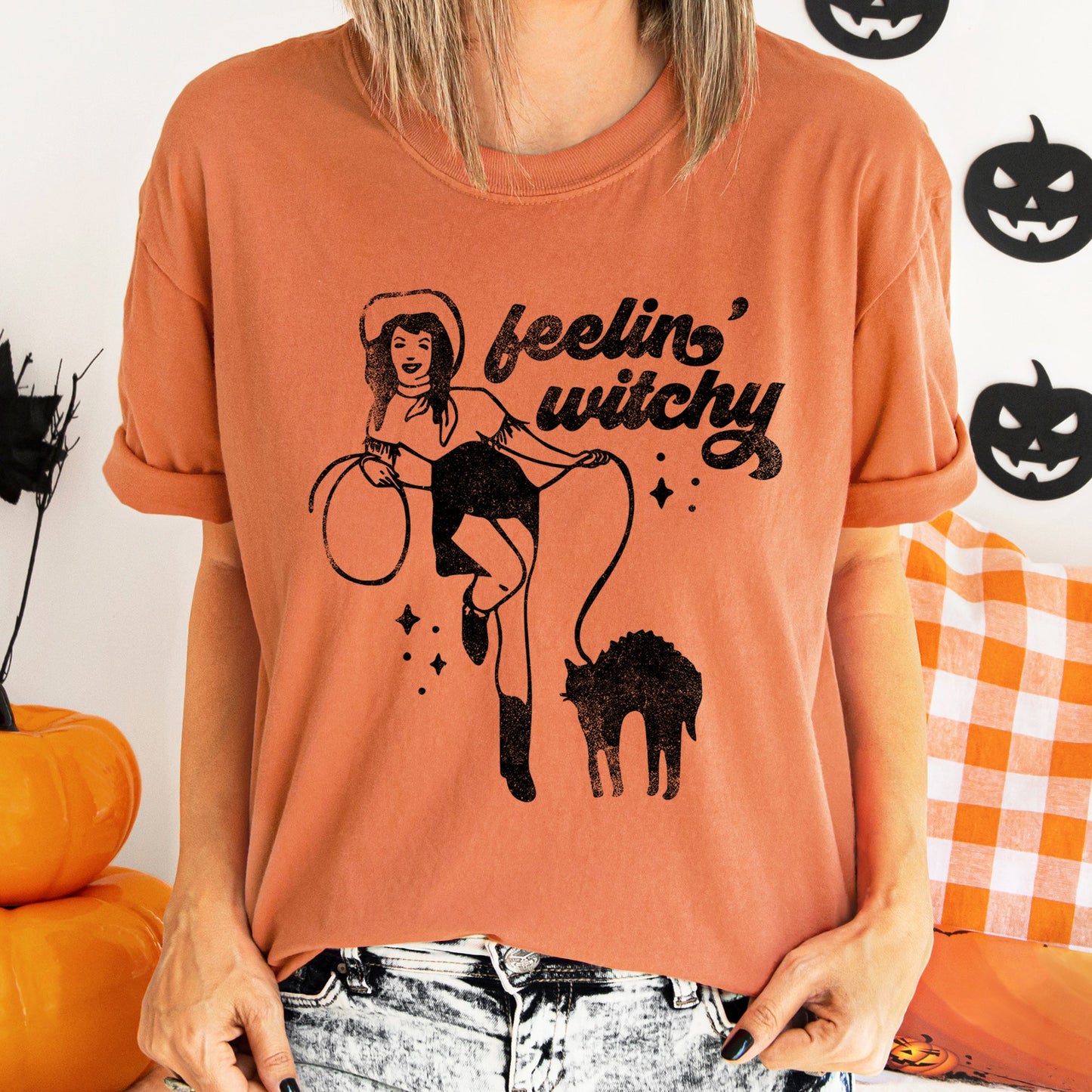Feelin' Witchy Retro Halloween Comfort Colors Tshirt