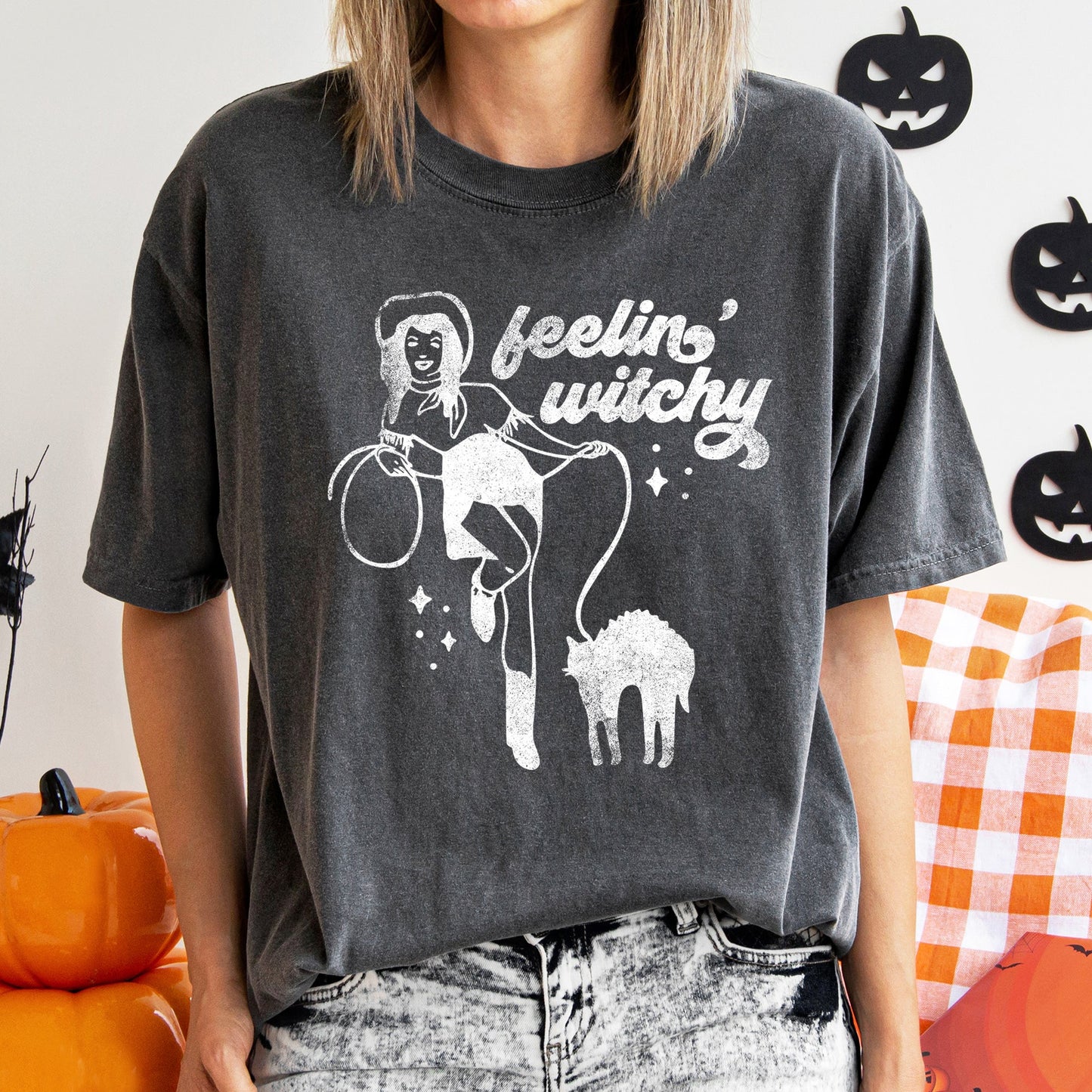 Feelin' Witchy Retro Halloween Comfort Colors Tshirt
