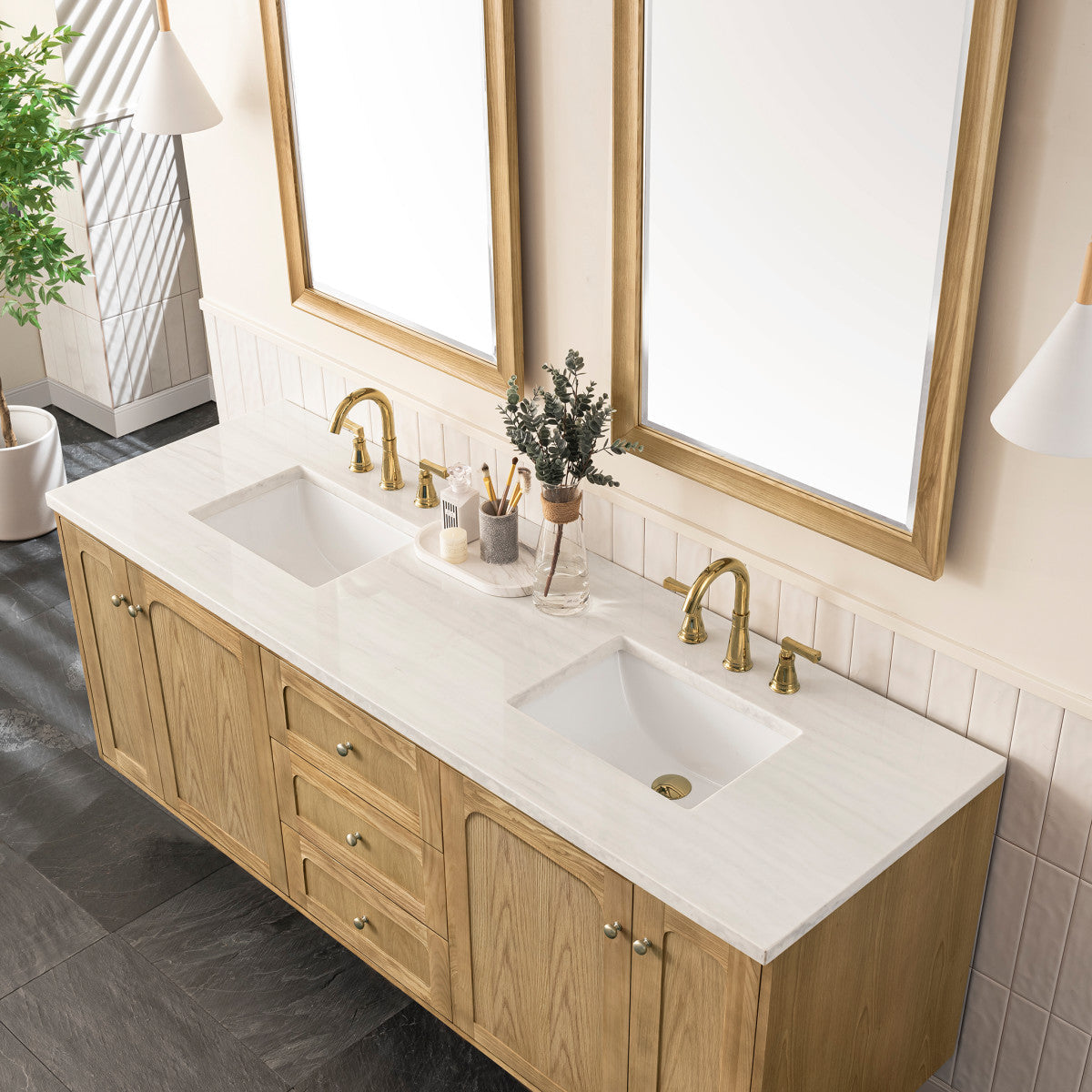 Laurent 72" Double Vanity Cabinet, Light Natural Oak