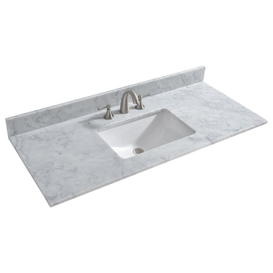 WOODBRIDGE 49"x22" Vanity Top with Single Under Mount Rectangle Bowl, Carrara White Marble, Pre-drilled with 3-hole for 8-inch Widespread Faucet set up Option