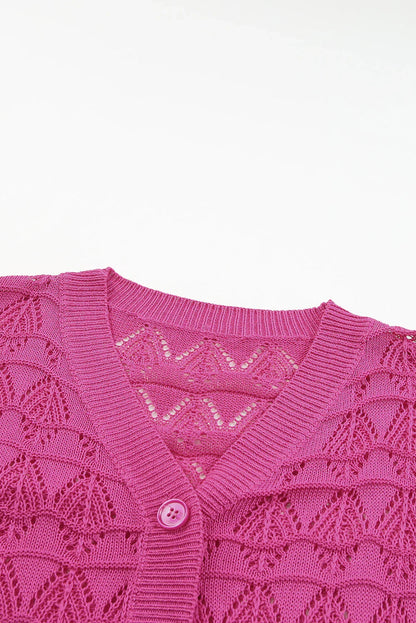 Green Lightweight Buttoned Front Crochet Cardigan