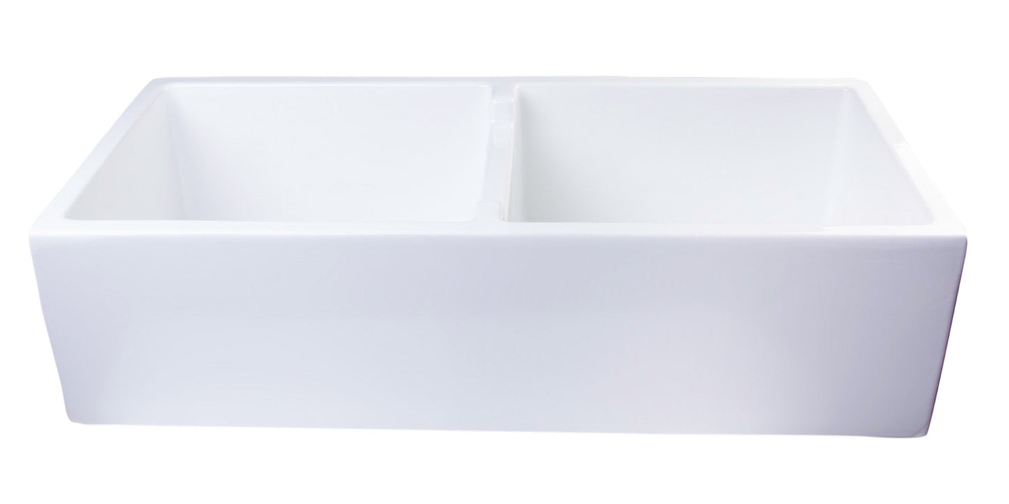 ALFI brand AB3918DB Smooth Apron Thick Wall Fireclay Double Bowl Farm Sink