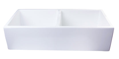 ALFI brand AB3918DB Smooth Apron Thick Wall Fireclay Double Bowl Farm Sink