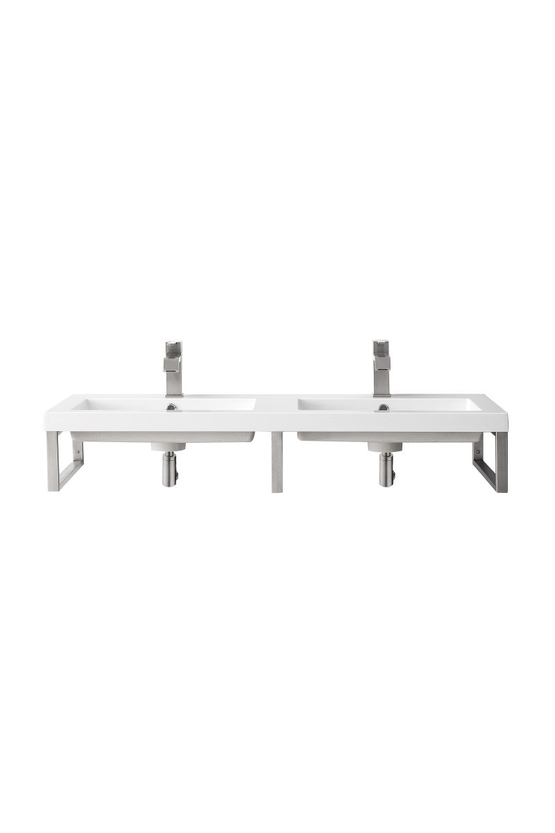 Three Boston 18" Wall Brackets, Brushed Nickel w/ 47" White Glossy Composite Stone Top