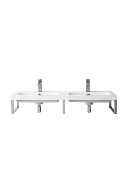 Three Boston 18" Wall Brackets, Brushed Nickel w/ 47" White Glossy Composite Stone Top