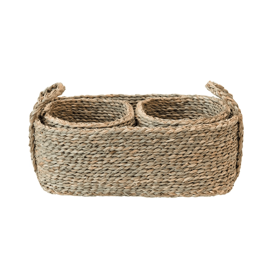 Seagrass Basket with Handles and Nested Baskets, Set of 3