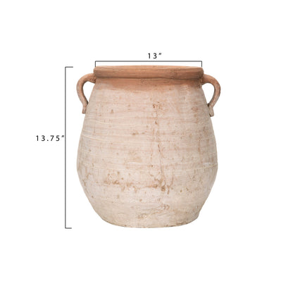 Large Terracotta Urn with Whitewash Finish