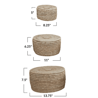 Hand-Woven Storage Baskets with Lids, Set of 3
