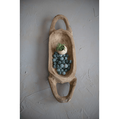 Decorative Hand-Carved Teakwood Tray with Handles