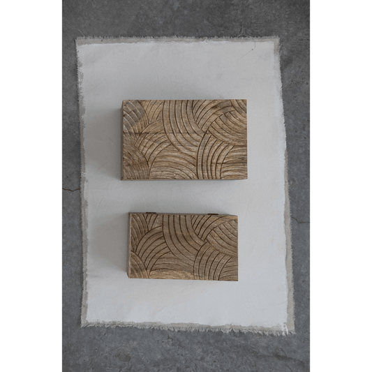 Hand-Carved Mango Wood Storage Boxes, Set of 2