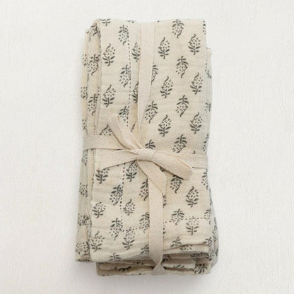 Floral Cotton Napkins, Charcoal & Cream, Set of 4