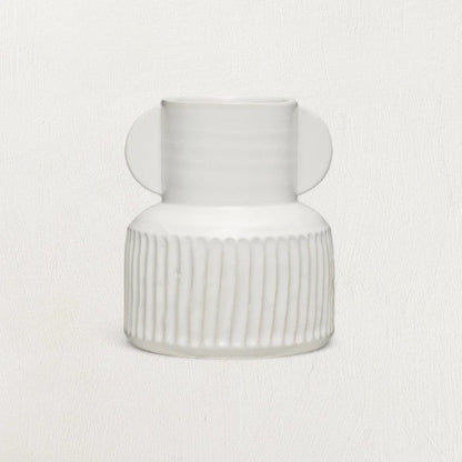Stoneware Pleated Vase with White Glaze Finish