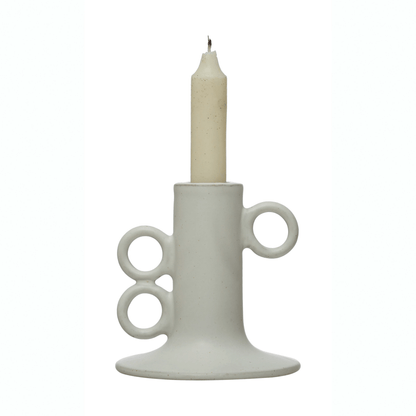 Stoneware Taper Candle Holder in White
