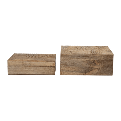 Hand-Carved Mango Wood Storage Boxes, Set of 2