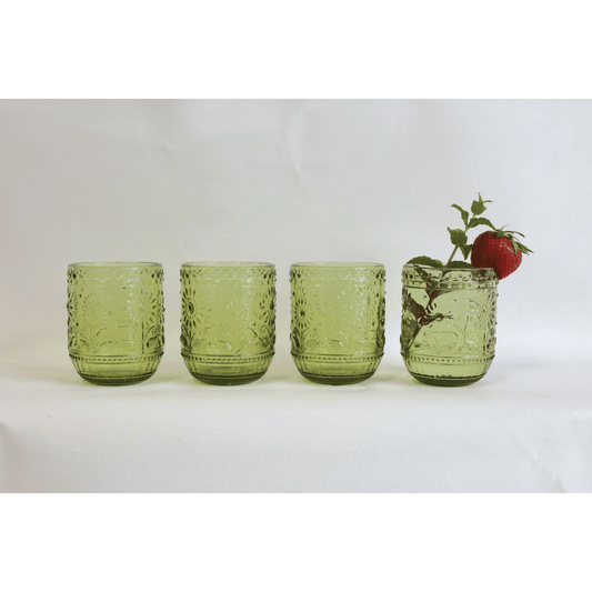 Embossed Green Floral Drinking Glass