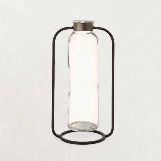 Glass Bud Vase in Metal Stand