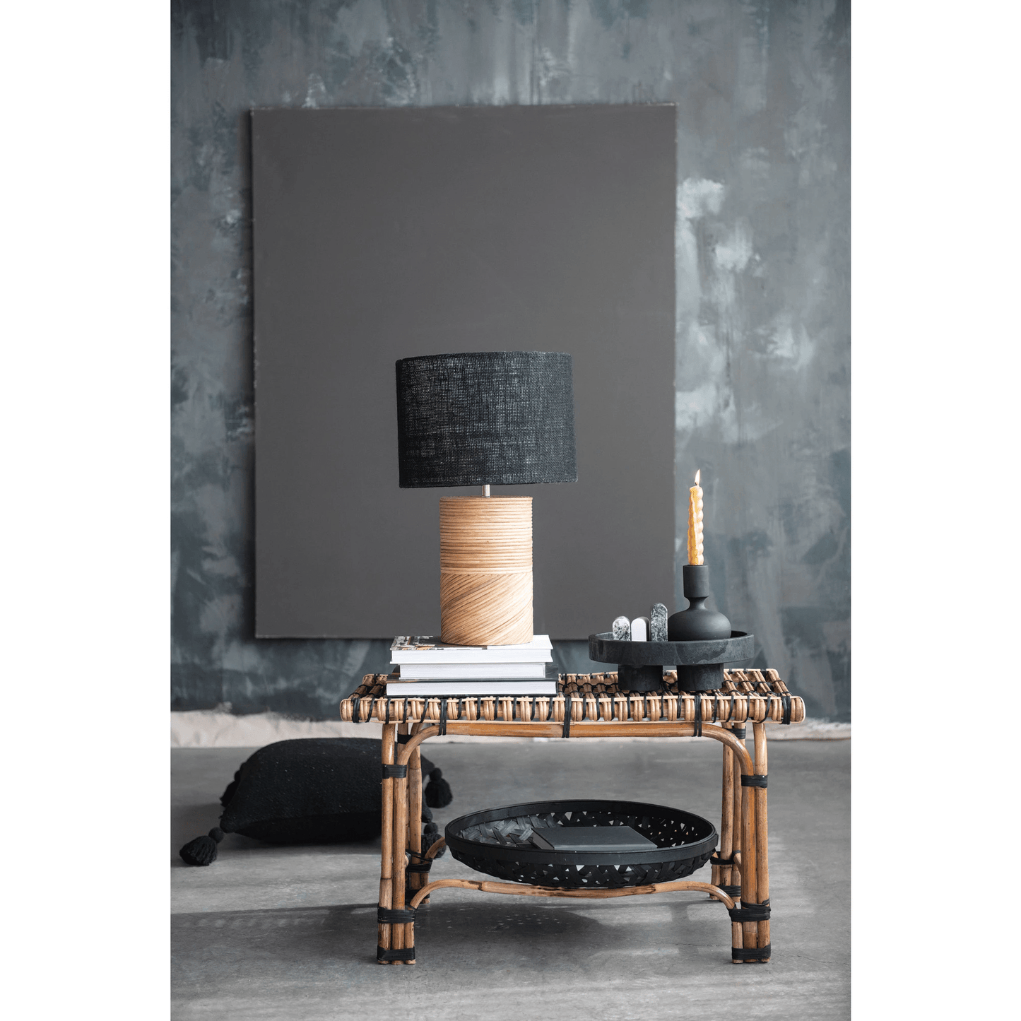 Decorative Paulownia Wood Footed Tray, Black