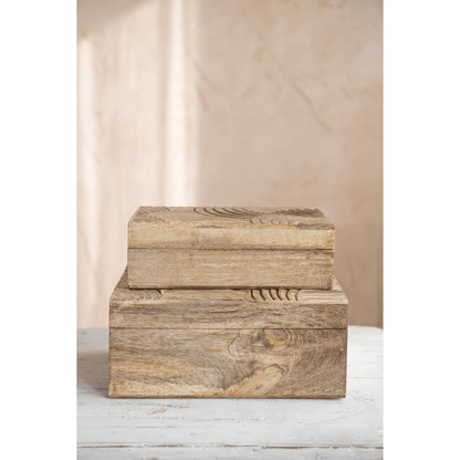 Hand-Carved Mango Wood Storage Boxes, Set of 2