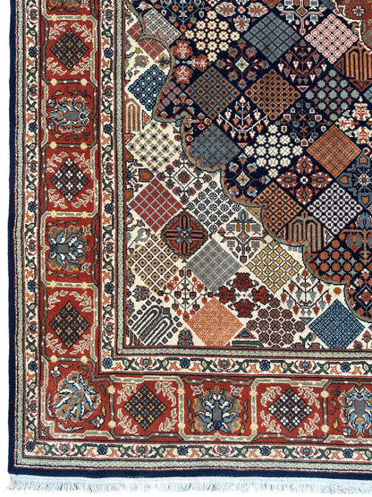 Hand-Knotted Indo-Joshegan Wool Rug – 12'2" x 9'1" – Geometric Medallion Design, Rich Warm Palette