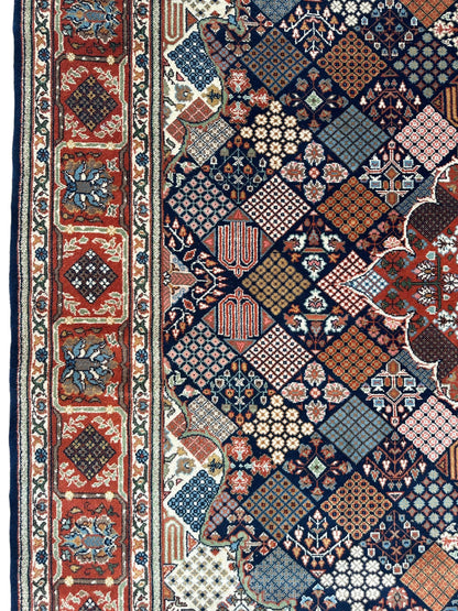 Hand-Knotted Indo-Joshegan Wool Rug – 12'2" x 9'1" – Geometric Medallion Design, Rich Warm Palette