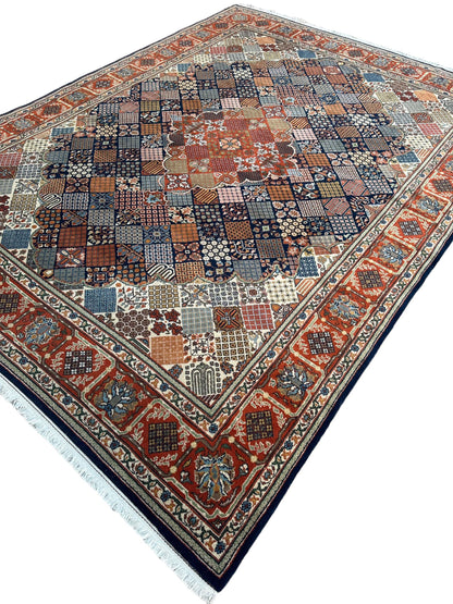Hand-Knotted Indo-Joshegan Wool Rug – 12'2" x 9'1" – Geometric Medallion Design, Rich Warm Palette