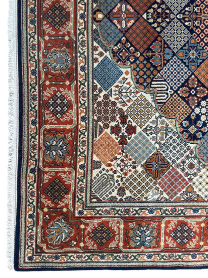 Hand-Knotted Indo-Joshegan Wool Rug – 12'2" x 9'1" – Geometric Medallion Design, Rich Warm Palette