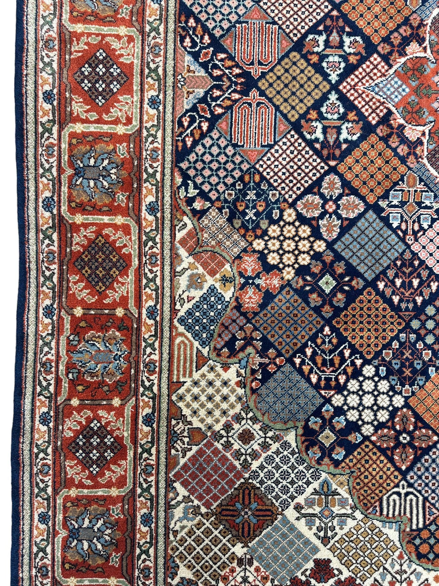 Hand-Knotted Indo-Joshegan Wool Rug – 12'2" x 9'1" – Geometric Medallion Design, Rich Warm Palette