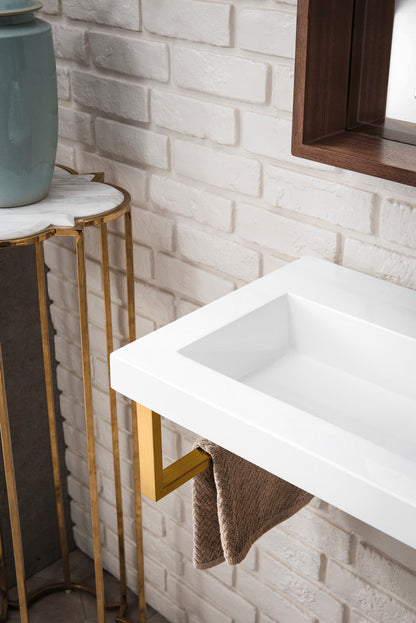 Two Boston 15.25" Wall Brackets, Radiant Gold w/ 39.5" White Glossy Composite Stone Top