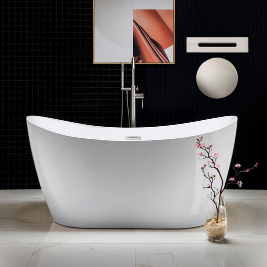 WOODBRIDGE 59" Acrylic Freestanding Bathtub Contemporary Soaking Tub