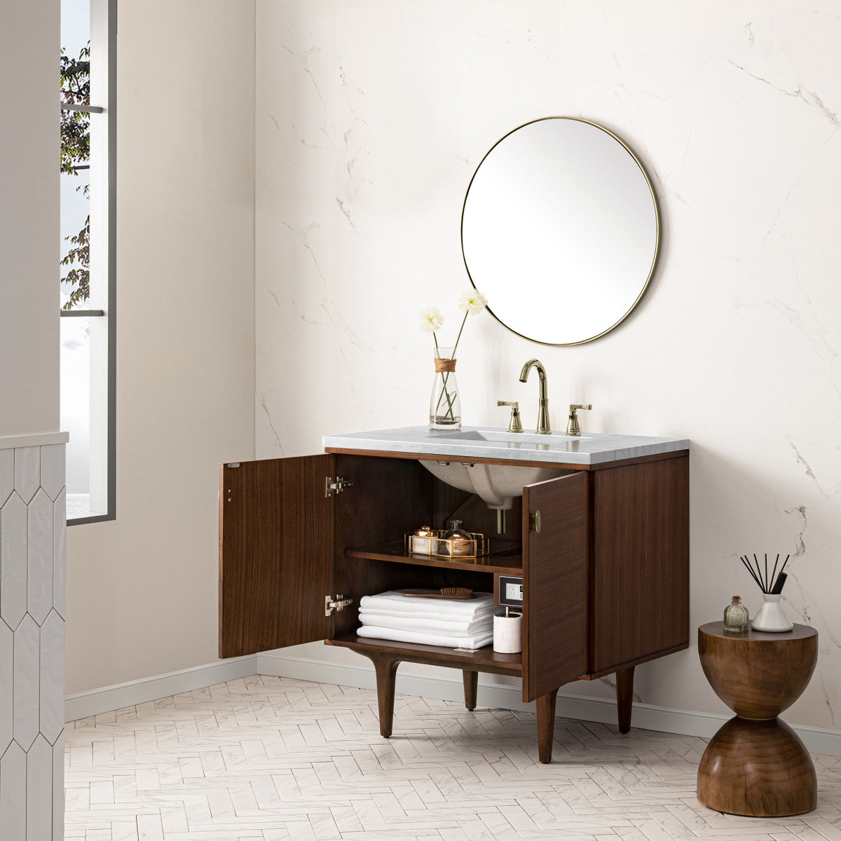 Amberly 36" Single Vanity Cabinet, Mid-Century Walnut