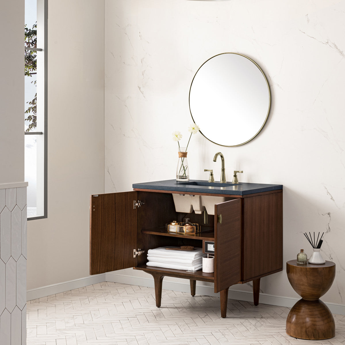Amberly 36" Single Vanity Cabinet, Mid-Century Walnut