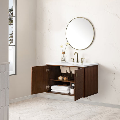 Amberly 36" Single Vanity Cabinet, Mid-Century Walnut