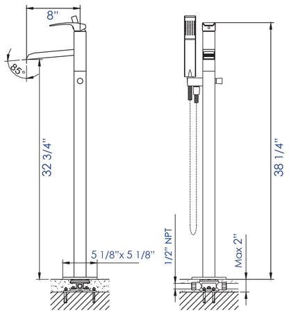 ALFI brand AB2843 Single Hole Floor Mounted Waterfall Tub Filler