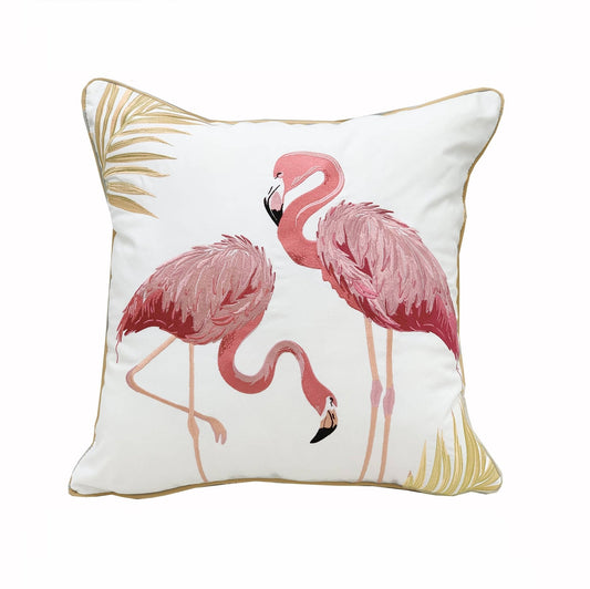 Flamingo Fancy Embroidered Indoor/Outdoor Pillow