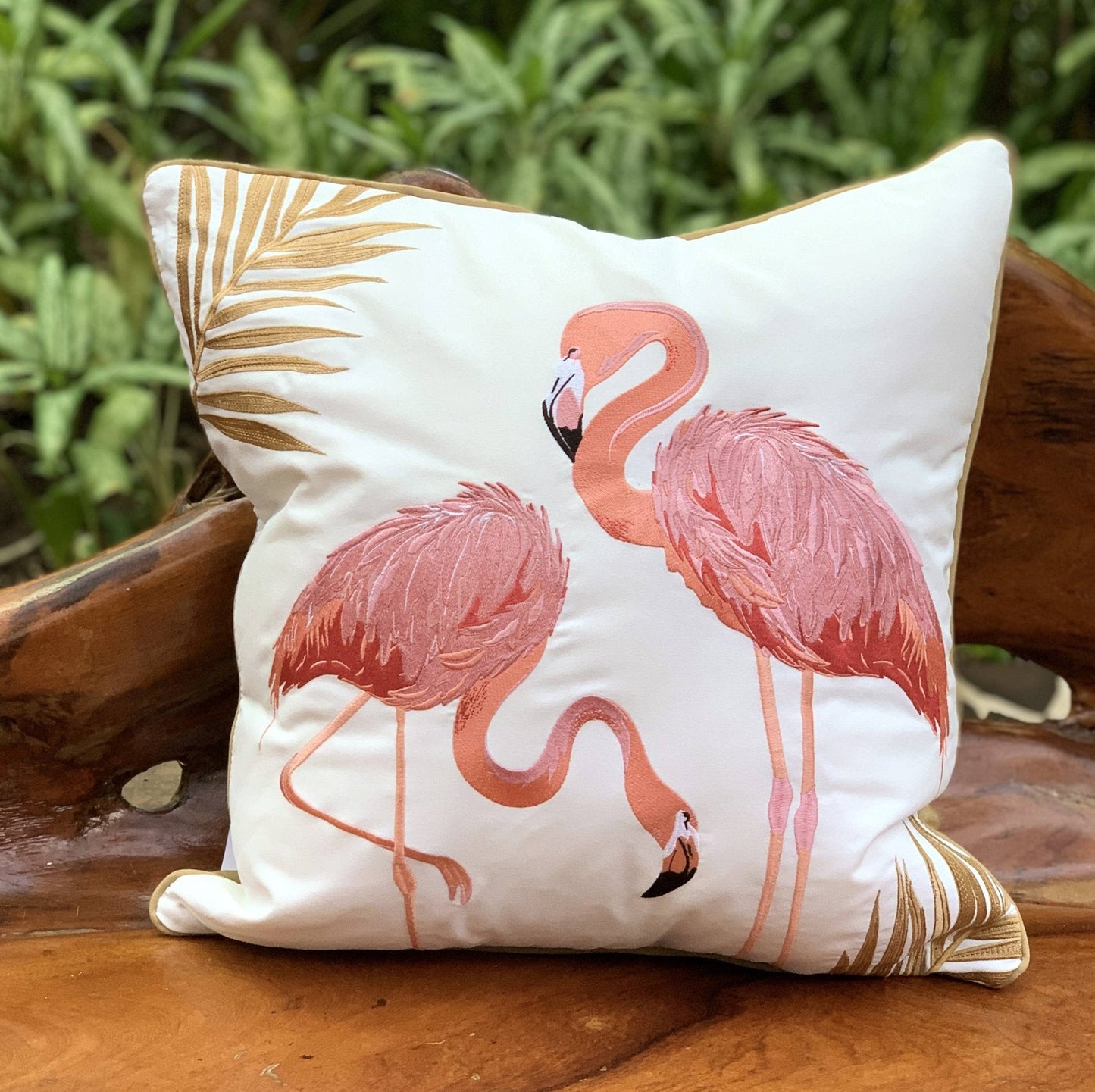 Flamingo Fancy Embroidered Indoor/Outdoor Pillow