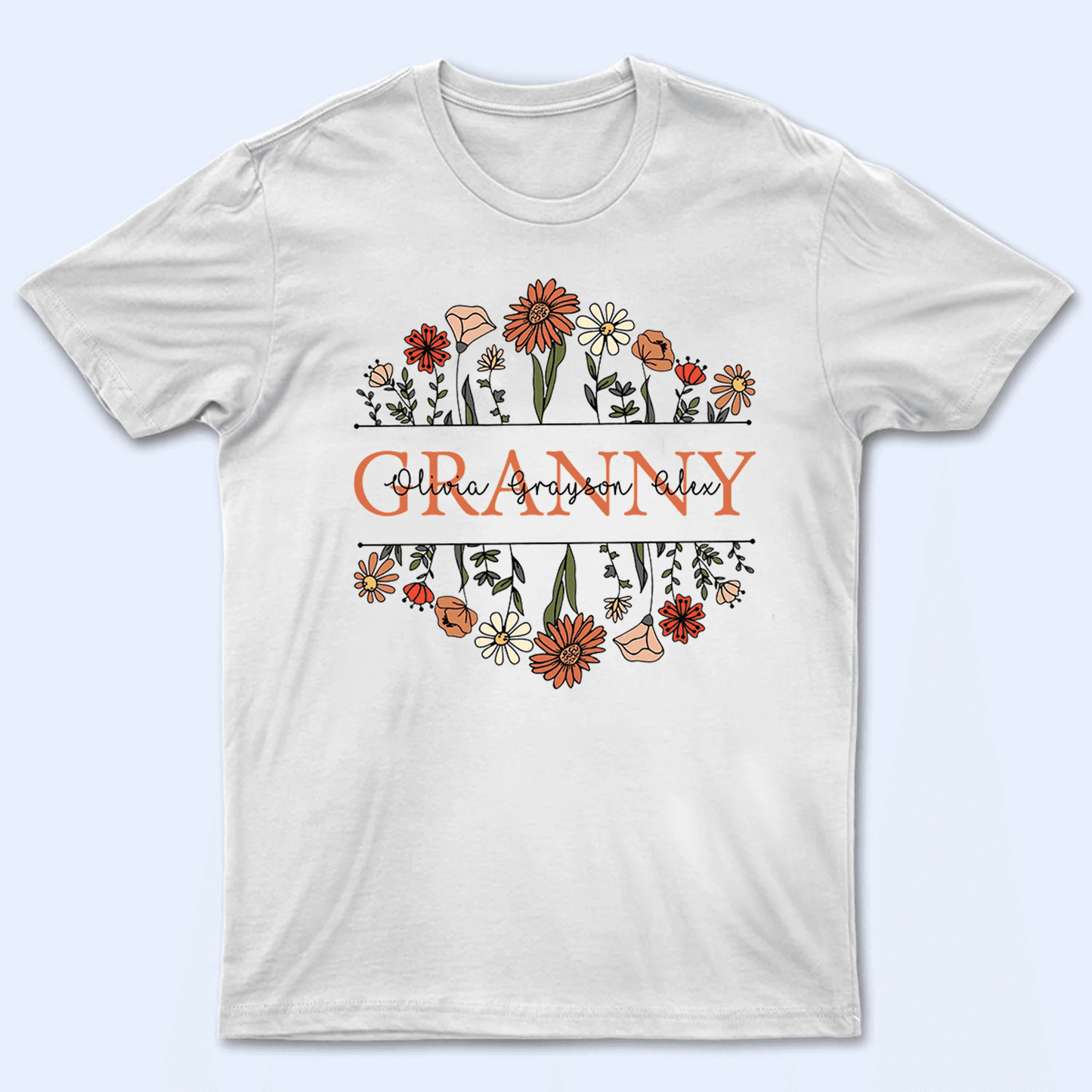 Floral Typography Grandma Grandkids Design - Personalized Custom T Shirt - Gift for Grandma/Nana/Mimi, Mom, Wife, Grandparent