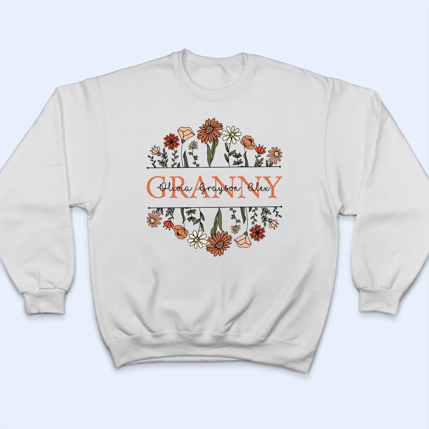 Floral Typography Grandma Grandkids Design - Personalized Custom T Shirt - Gift for Grandma/Nana/Mimi, Mom, Wife, Grandparent