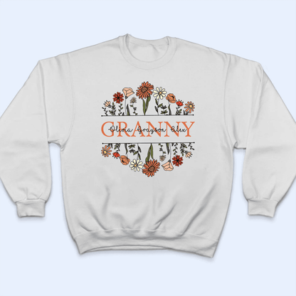 Floral Typography Grandma Grandkids Design - Personalized Custom T Shirt - Gift for Grandma/Nana/Mimi, Mom, Wife, Grandparent