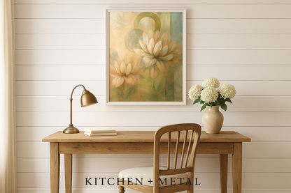 Floral Wall Art in Kitchen + Metal Home Office Setting