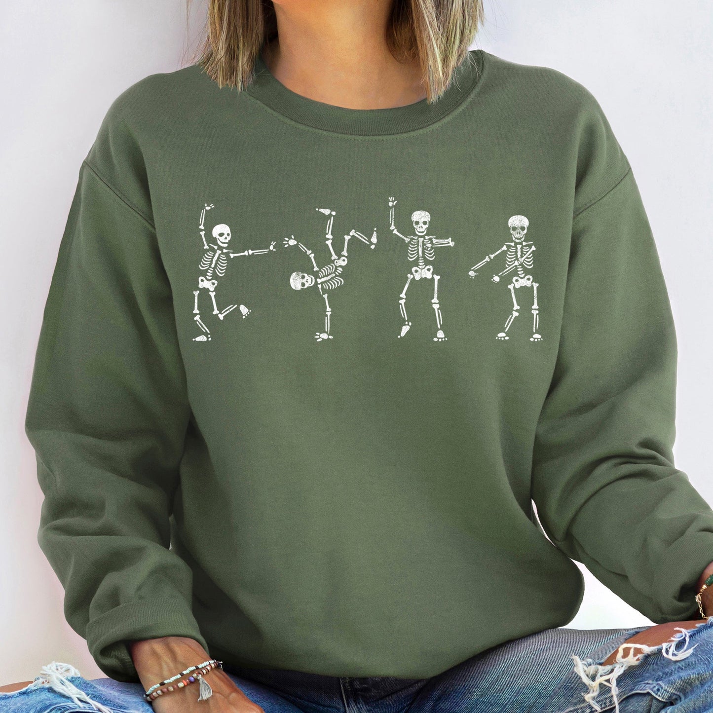 Flossing Skeletons Vintage Halloween Sweatshirt