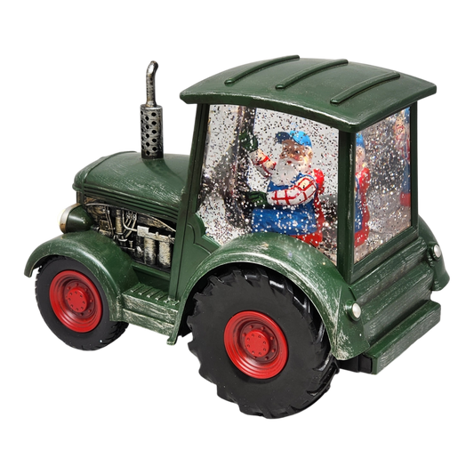 Lighted Water Globe Tractor with Santa Driving