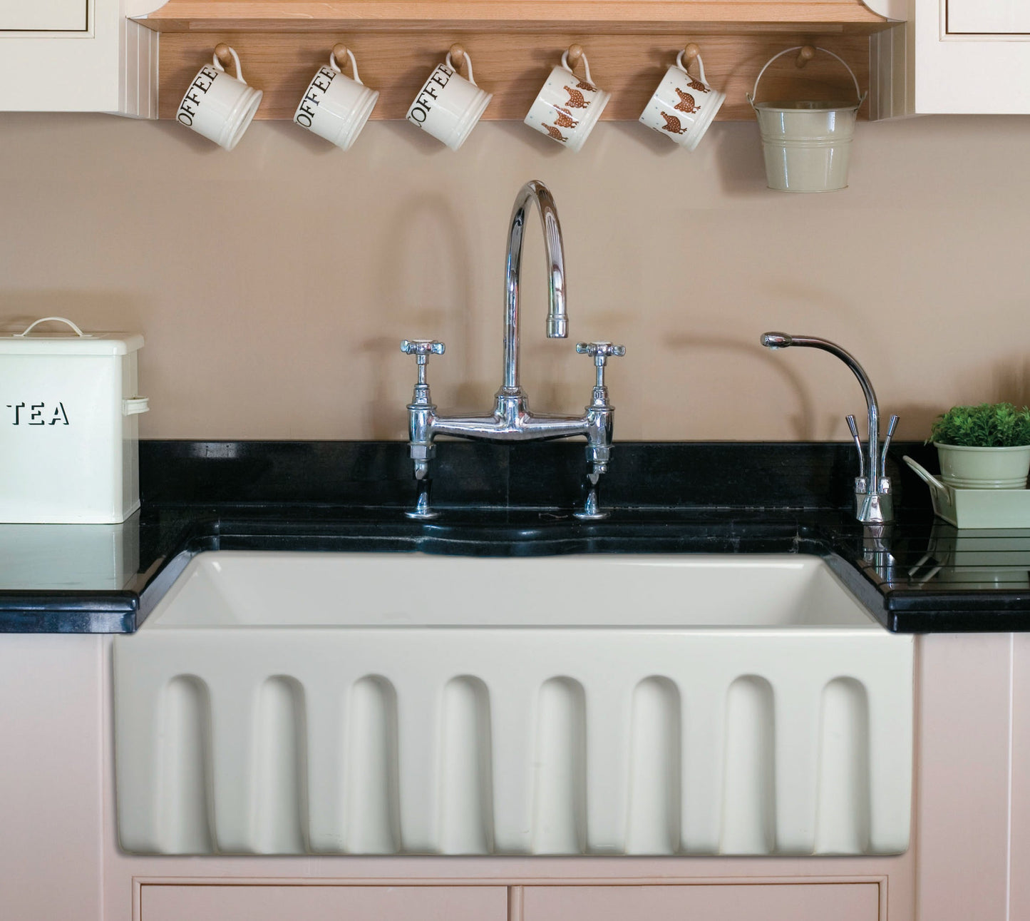 ALFI brand AB3018HS Reversible Smooth / Fluted Single Bowl Fireclay Farm Sink