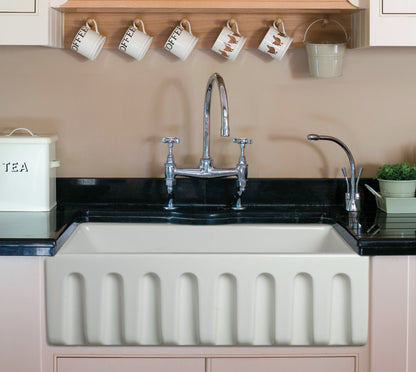 ALFI brand AB3018HS Reversible Smooth / Fluted Single Bowl Fireclay Farm Sink