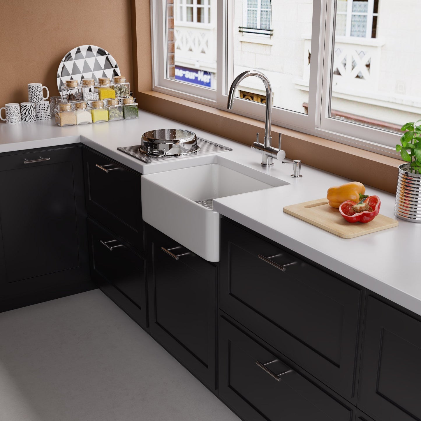 ALFI brand AB503 AB503-W White 23" Smooth Apron Fireclay Single Bowl Farmhouse Kitchen Sink