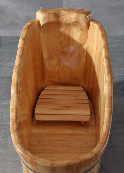 ALFI brand  AB1187 57" Free Standing Rubber Wooden Soaking Bathtub with Headrest