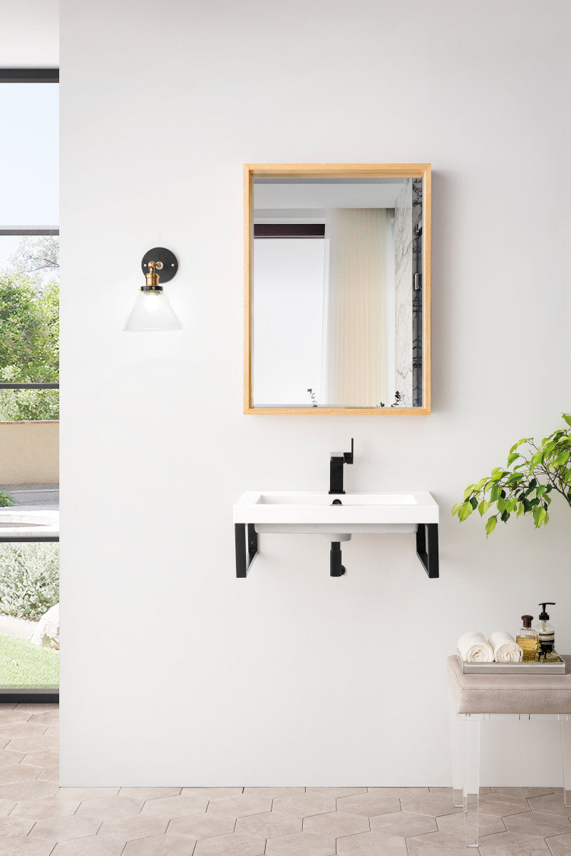 Two Boston 18" Wall Brackets, Matte Black w/ 23.6" White Glossy Composite Stone Top